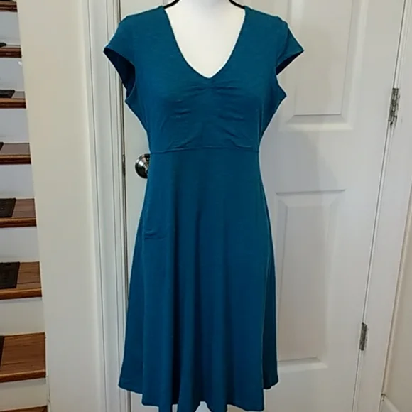 Toad&Co Blue A-line Midi Dress with Flutter Sleeves - Picture 1 of 11